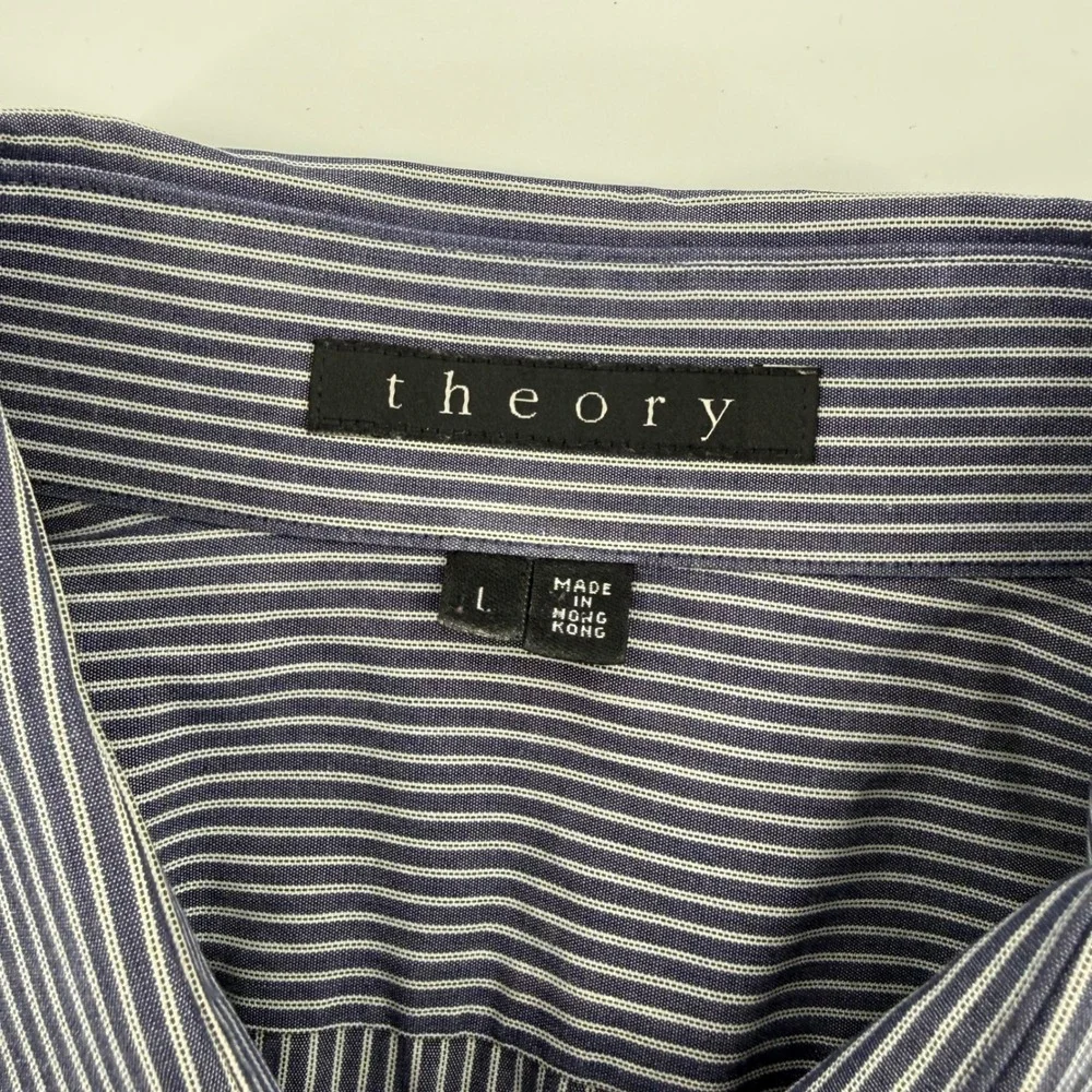 Theory‎ Mens Striped Dress Shirt Long Sleeve Button Down Size L Blue White - Picture 4 of 6